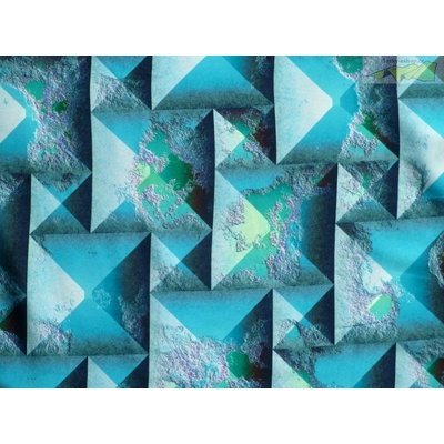 tyrkysová hedvábná šatovka 2032 geometrický vzor