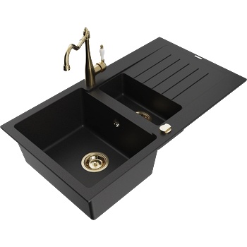 Mexen Matias гранитна мивка с 1, 5 отделения и отцедник и кухненски смесител Carla, черен - 6502-77-670700-50 (6502-77-670700-50)