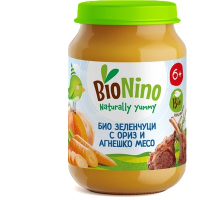 BioNino Био Пюре Зеленчуци с Ориз и Агнешко Месо, 6+М 190гр (4214)