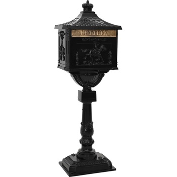 vidaXL Изправена пощенска кутия с врата Черно 42, 5 x 29, 5 x 117 см (42023493)