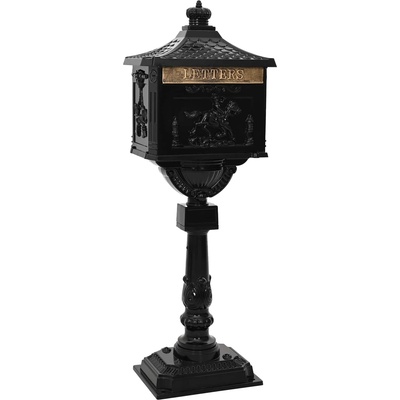 vidaXL Изправена пощенска кутия с врата Черно 42, 5 x 29, 5 x 117 см (42023493)