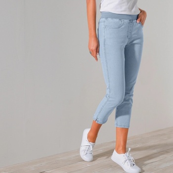 Blancheporte 3/4 džínové kalhoty s pružným pasem sepraná modrá