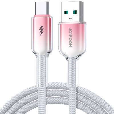 S-A42 Crystal Clear плетен кабел за зареждане и данни - USB-A към USB-C - 1, 2 м - бяло-розов (81261)