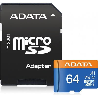 ADATA microSDXC 64GB UHS-I U1 + adapter AUSDX64GUICL10-RA1