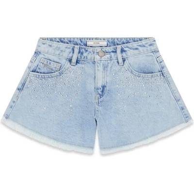 Guess Светли деним къси панталони за момиче с камъчета Guess