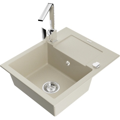 Mexen Enzo градинен мивка с 1 камера с капковник и кухненски смесител Rita, бежов - 6506-69-670300-00 (6506-69-670300-00)