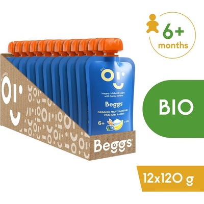 Beggs BIO vrecko Smoothie s jogurtom ovocím a ovsenými vločkami 12 x 120 g