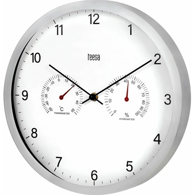 Teesa TSA0049 Nástenné hodiny s teplomerom a vlhkomerom, 30 cm, strieborné