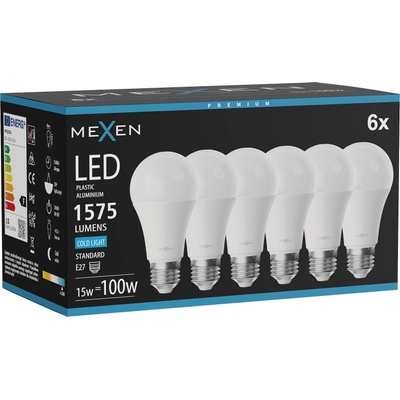 Mexen Nova 6x LED крушка E27, A60, 15W, Студена - 6500K, 1575 lm - L100-E27-1565-01x06 (L100-E27-1565-01x06)