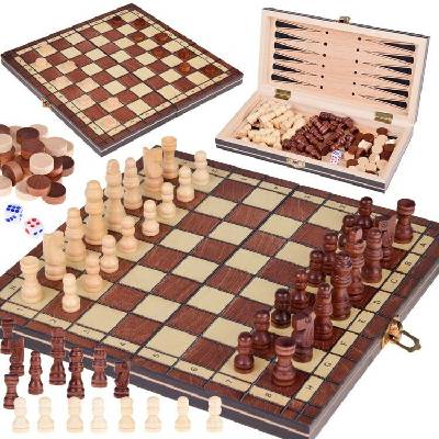JOKO Dřevěná hra 3v1 Šachy, Dáma a Backgammon