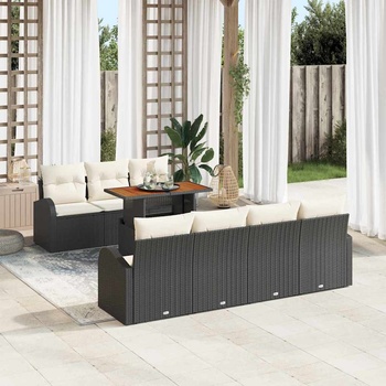 vidaXL Градински Софа Комплект със съхранение 8 pcs Черно Полиратан (3358280)