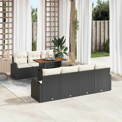 vidaXL Градински Софа Комплект със съхранение 8 pcs Черно Полиратан (3358280)