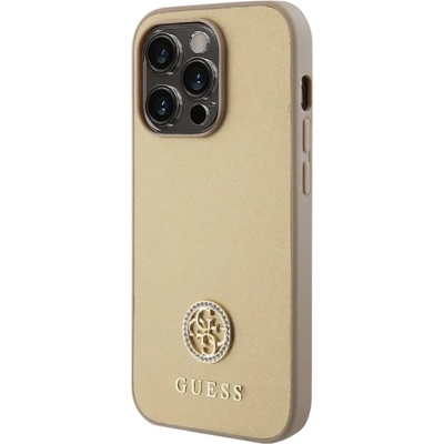 GUESS Предпазен калъф за iPhone 15 Pro Cover Guess PU 4G Strass Metal Logo, Златист (30f21d8fae94)