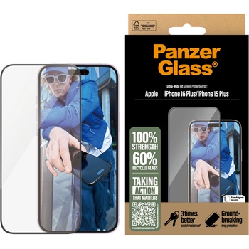 Panzer Стъклен протектор PanzerGlass за iPhone 16 Plus, 15 Plus, Ultra-Wide Fit