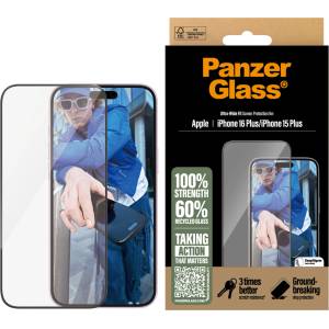 Panzer Стъклен протектор PanzerGlass за iPhone 16 Plus, 15 Plus, Ultra-Wide Fit