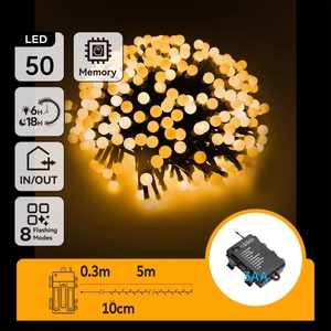 Aigostar - LED гирлянд за външна употреба, 50 LED, 8 режима, 3xAA, 5, 3m, IP44, топла бяла (AI1287)