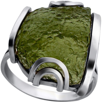 Vltavín Moldavite Stříbrný prsten s vltavínem P35 0060