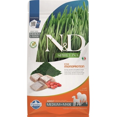 N&D dog Spirulina adult medium & maxi herring 2 kg