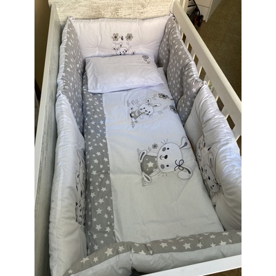 Бебешки спален комплект Бродерия Зайчета сиви звезди