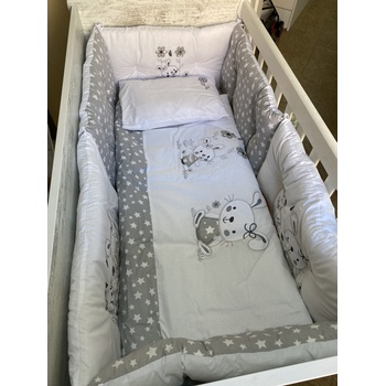 Бебешки спален комплект Бродерия Зайчета сиви звезди