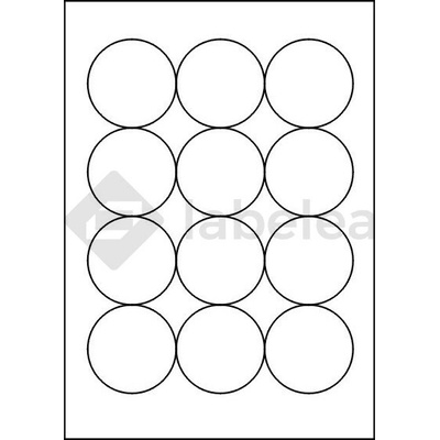 Labelea Samolepiace etikety kruh 60x60 mm biele papierové, na hárku A4, pre laserovú a atramentovú tlač, Farba etikiet Biela, Počet hárkov v balení 100 EPS999060W012S
