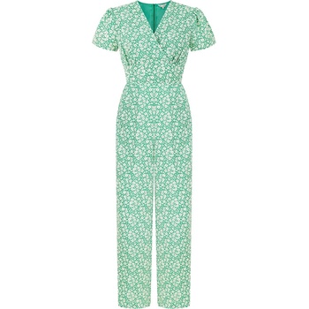 Yumi Women's Green Ditsy Floral Wrap Jumpsuit - Green