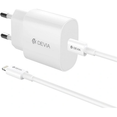 DEVIA ROCKET мрежово зарядно устройство Type-C с гнездо 20W, PD бързо зарядно устройство + Lightning кабел, БЯЛО ST112056 (ST112056)