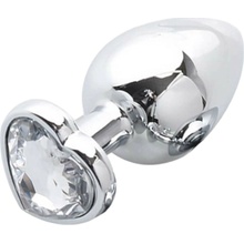 Sunfo kovové análne dildo s kameňom v tvare srdca strieborno-biele