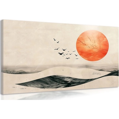 Obraz japandi krajina s oranžovým měsícem - 30x20