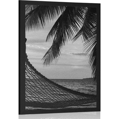 Plakát houpací síť na pláži v černobílém provedení - 30x45 no frame