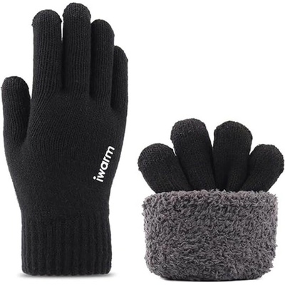Плетени зимни ръкавици за тъч екрани - Iwarm Winter Braided Touch Gloves with Non-slip Details (21 см) (черен) (ST0018)