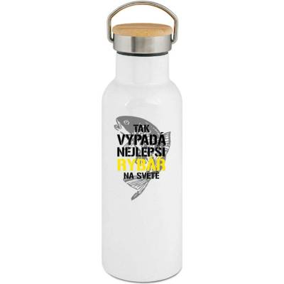 123TRIKO termoska Tak vypadá nejlepší rybář na světě. Bílý a žlutý tisk. 500 ml rybaření