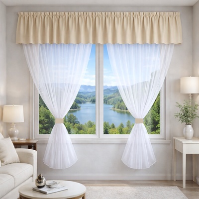Voálový set s kanýrem Rongo smetanová 2x 200x150 cm + kanýr 40x300 cm