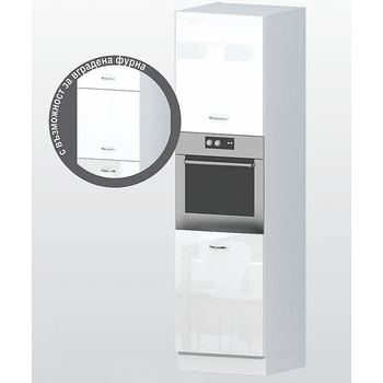 Голд - Аполо Колонен шкаф с три врати за вграждане на фурна Алис b66 60 см бял гланц