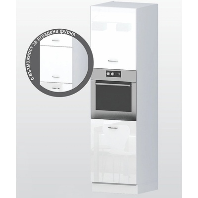 Голд - Аполо Колонен шкаф с три врати за вграждане на фурна Алис b66 60 см бял гланц