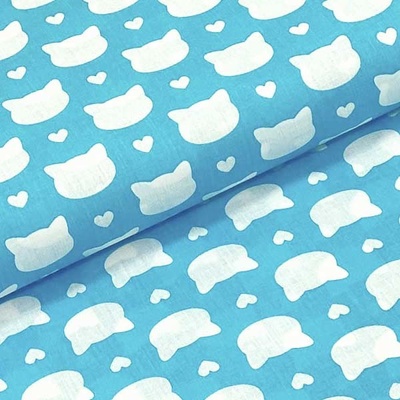 Bavlněné plátno P0644 aqua, kočičí hlavy a srdíčka, š.140