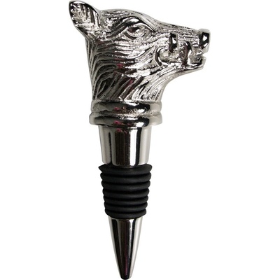 Stříbrná kovová zátka na víno s hlavou divočáka - 8*3*14cm - Mars & More