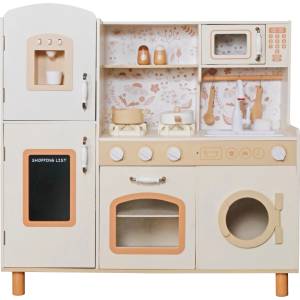 Ginger Home Детска Дървена Кухня ginger home - Винтидж Модел с Електронни Котлони, Светлини, Звуци и Мивка с Течаща Вода, 91×31×90 см (w10c790f)