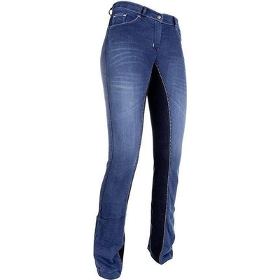 HKM Kalhoty jezdecké Summer Denim s celokoženým sedem dámské jeans blue deep blue