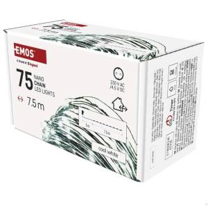 EMOS D3AC04 - Коледна NANO светлина, 7.5m, 75 LED крушки с нано проводник, IP44, студено бяла светлина (D3AC04)