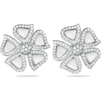 Image 1 of Swan Сребърни обици с естествен седеф и циркон FLOWEREW Swan