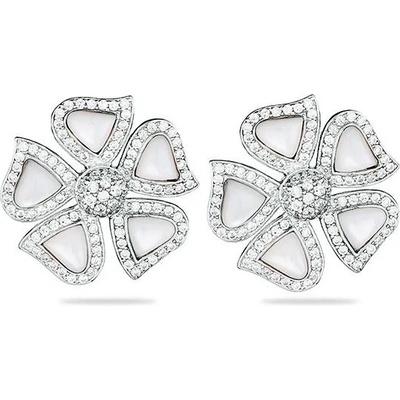 Swan Сребърни обици с естествен седеф и циркон FLOWEREW Swan