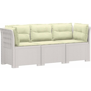 vidaXL Пейка за градина с Cushions във вид на ратан 3-местен ПП Бяло (3443842)