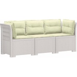 vidaXL Пейка за градина с Cushions във вид на ратан ПП Бяло (3443842)