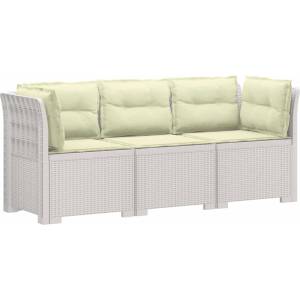 vidaXL Пейка за градина с Cushions във вид на ратан ПП Бяло (3443842)