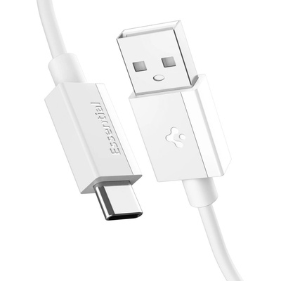 Spigen - Кабел за данни Essential (EB6010AC) - Бързо зареждане, USB към Type-C, 60W, 480Mbps, 1m - Бял