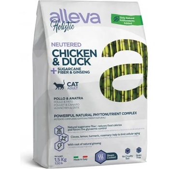 Diusapet Alleva® holistic (adult cat) chicken & duck + sugarcane fiber & ginseng neutered - пълноценна храна за пораснали котки над една година - кастрирани или за отглеждани в затворени помещения, Италия - 1, 5 кг 2882