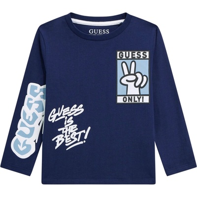 Guess Блуза с дълъг ръкав Guess - С щампи и надписи, тъмносиня, 12 м (20254-N5BI05-I3Z14-G7HR-12M)