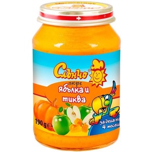 Слънчо Плодово пюре Слънчо - Ябълка и тиква, 190 g (4037) - baby