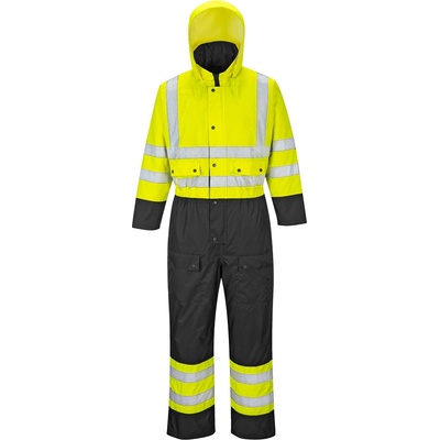 Portwest hi-vis contrast s485 / Изолиран светлоотразителен гащеризон - hv жълто/черно l (s485ybrl)